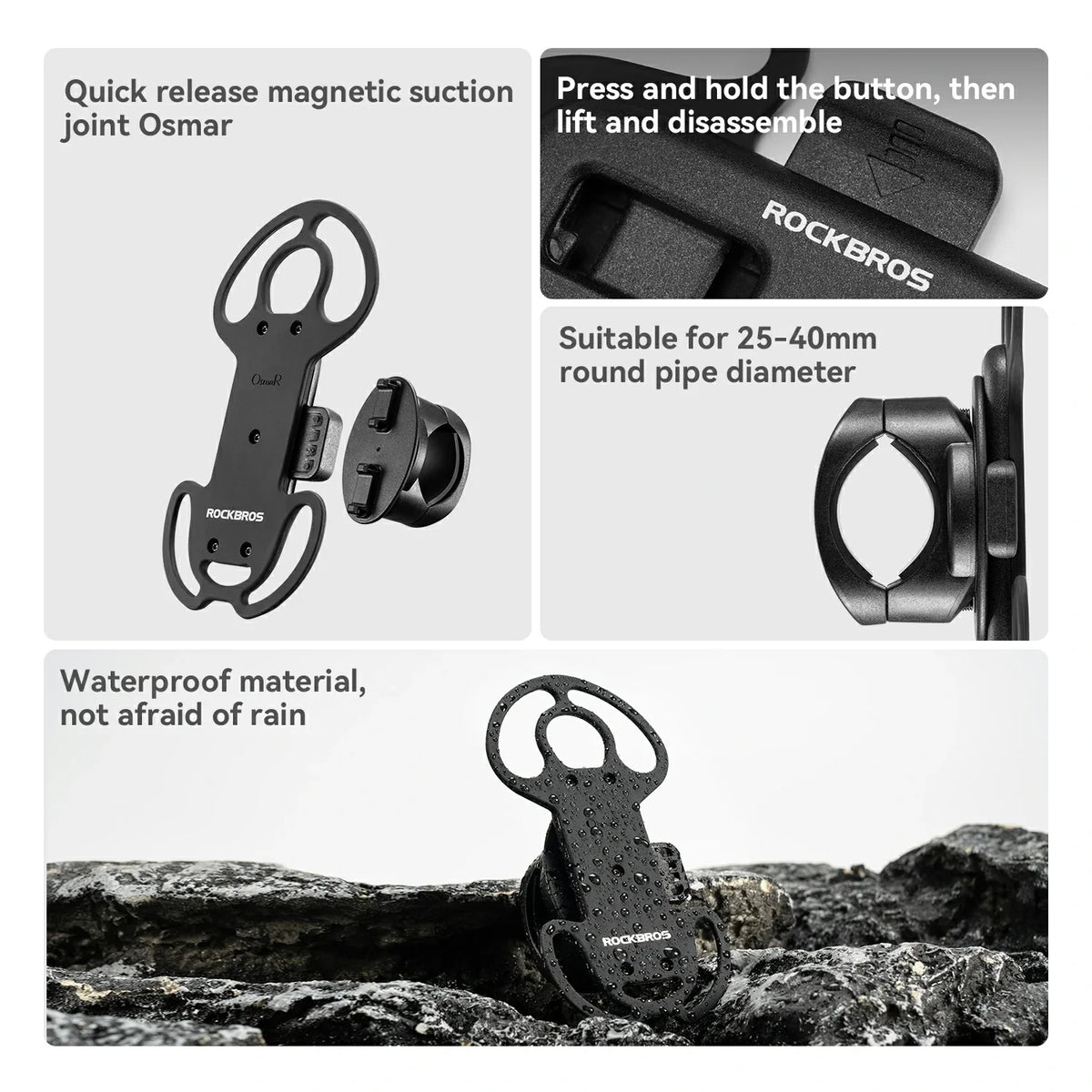 Magnetic Bike Phone Mount 360° Silicone Holder Quick-Release