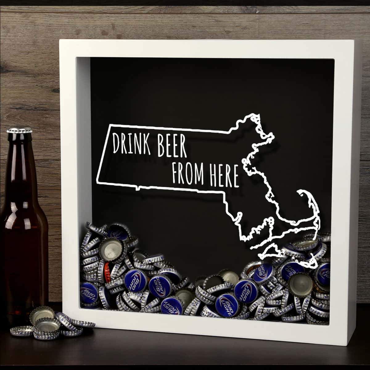 Massachusetts Drink Beer From Here Beer Cap Shadow Box