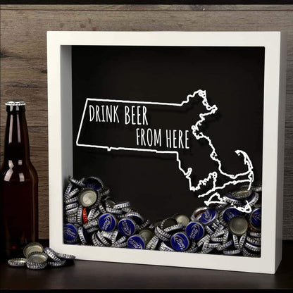 Massachusetts Drink Beer From Here Beer Cap Shadow Box