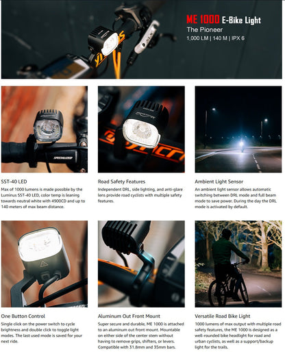 Magicshine E-Bike Headlight ME 1000, 1000 Lumens of Max Verified Output, DRL, Side Lighting, Auto Adapts to E-Bike Output 6-12V, Compatible with Shimano, Yamaha, Brose and Bosch