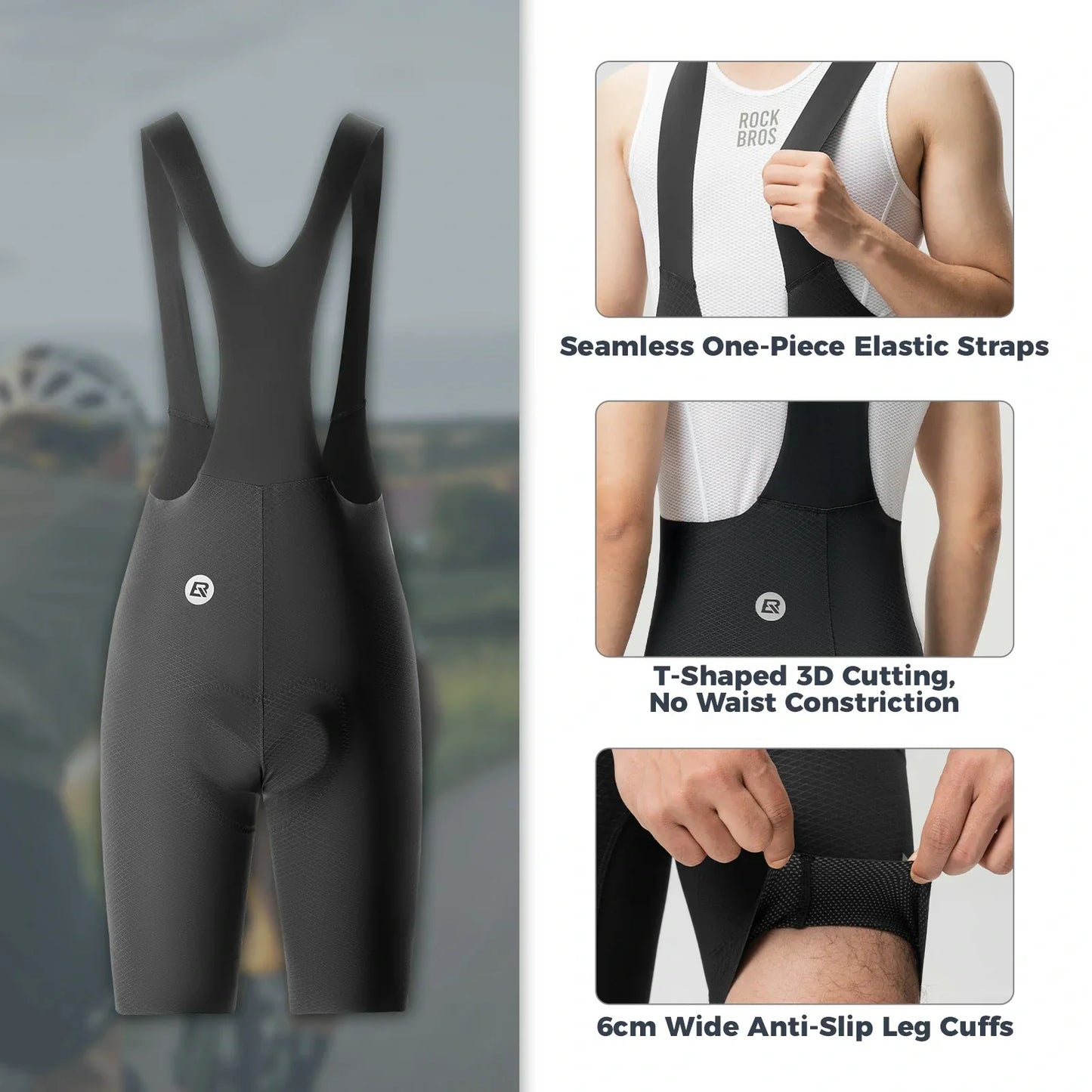 Men's Cycling Bib Shorts with 3D Padding Breathable Stretch Fabric