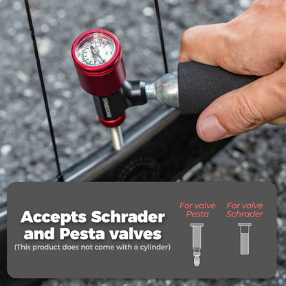CO2 Bike Tire Inflator with Pressure Gauge for Presta & Schrader Valves
