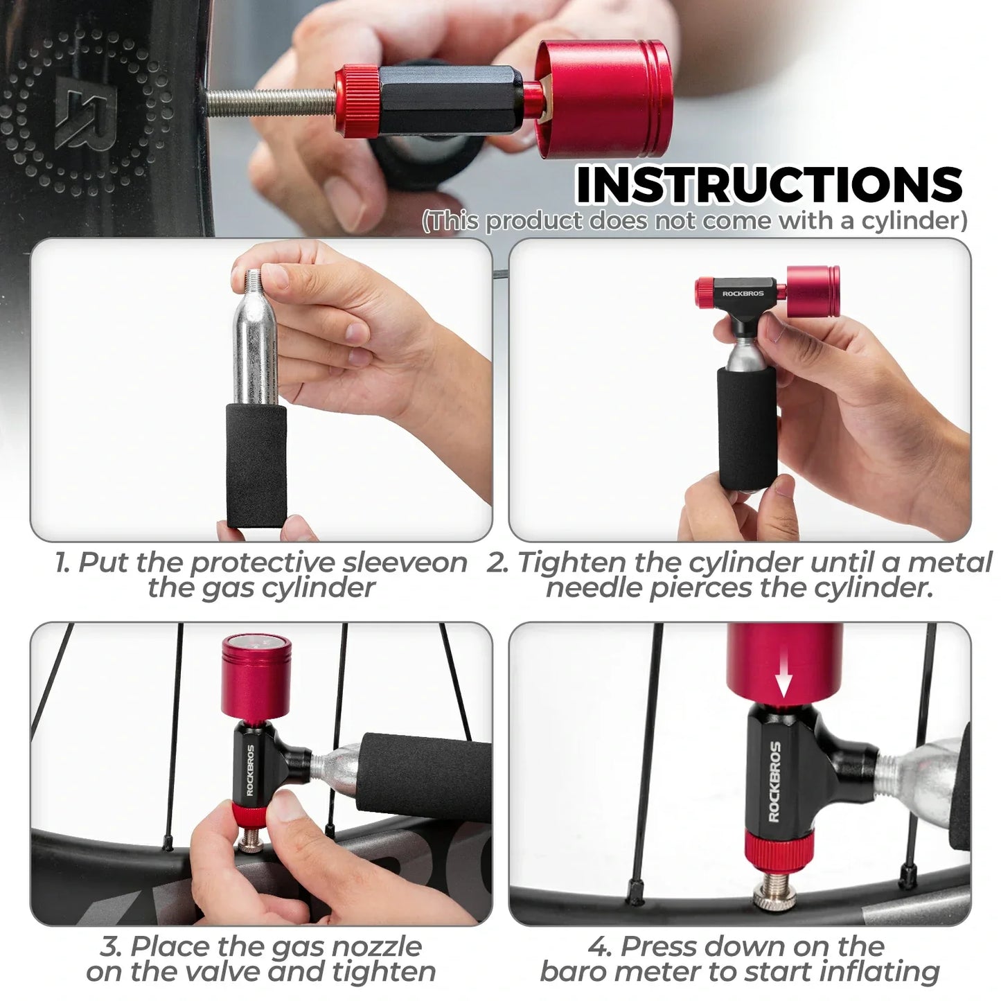 CO2 Bike Tire Inflator with Pressure Gauge for Presta & Schrader Valves