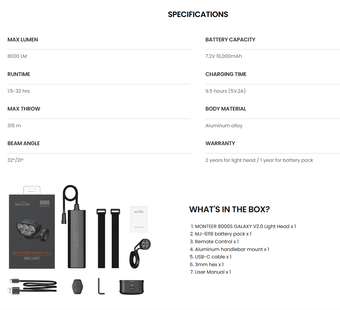 MONTEER 8000S GALAXY V2.0 Remote MTB Light