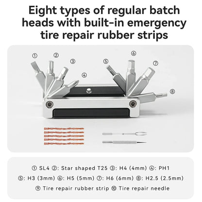 Bike Tool 8 in 1 Alloy Repair Kit with Tire Repair Strips