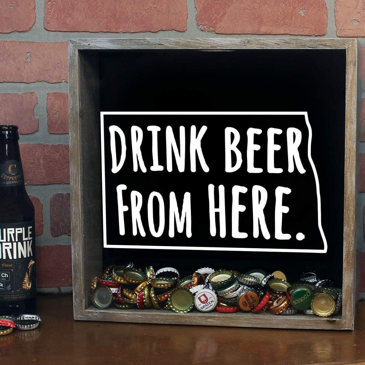 North Dakota Drink Beer From Here Beer Cap Shadow Box