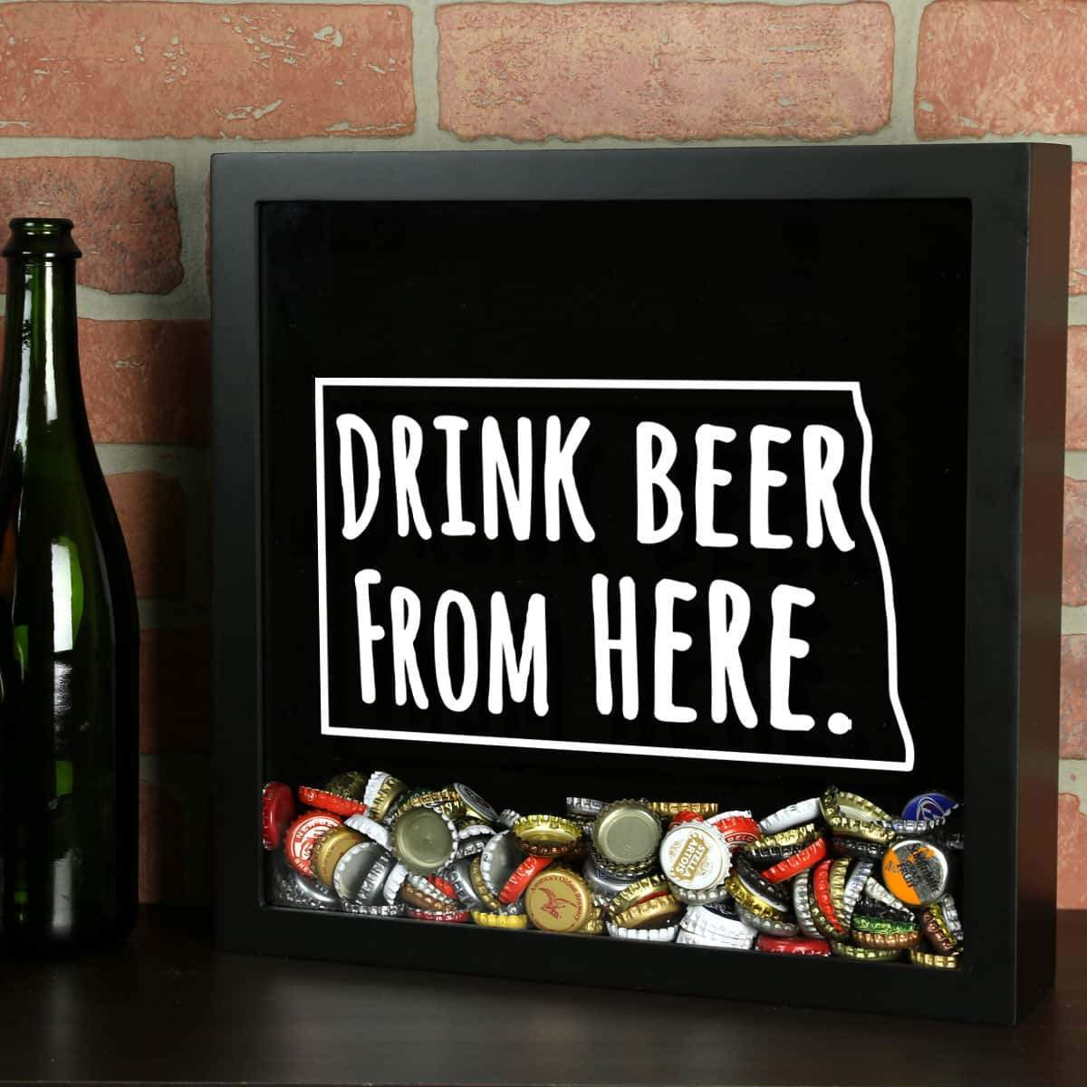 North Dakota Drink Beer From Here Beer Cap Shadow Box
