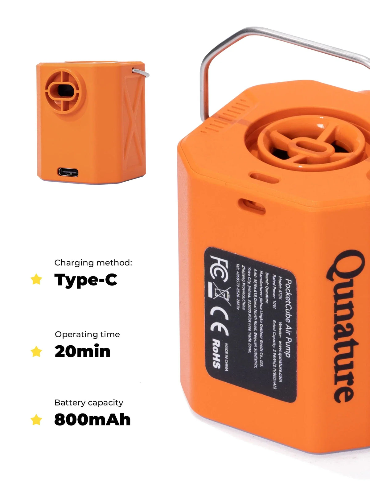 Qunature 4.2kPa Mini Air Pump with 800mAh LED