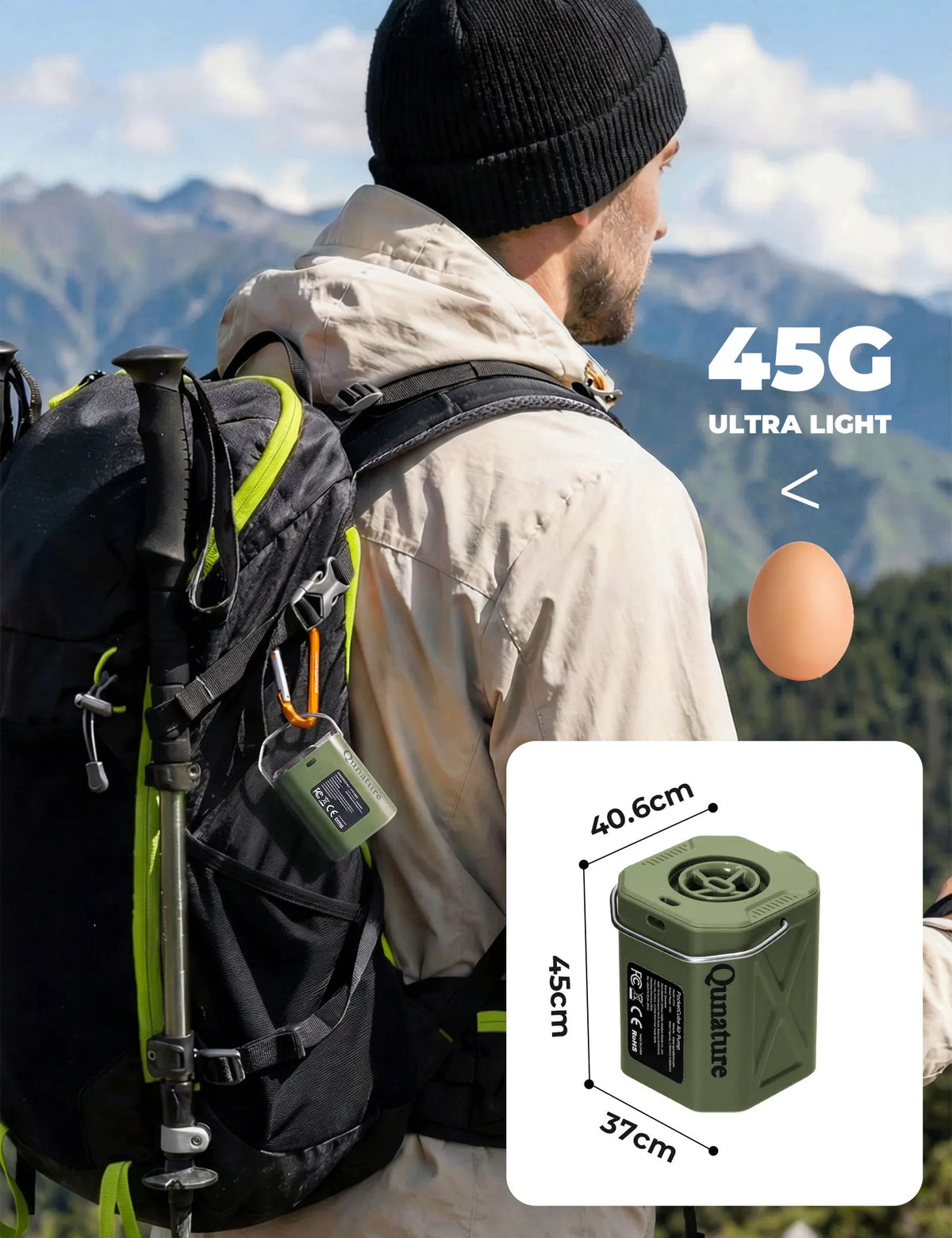 Qunature 4.2kPa Mini Air Pump with 800mAh LED