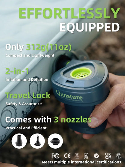 Qunature 5KPa Rechargeable Electric Air Pump with 3 Nozzles