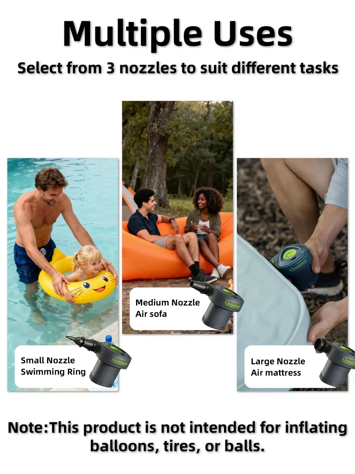 Qunature 5KPa Rechargeable Electric Air Pump with 3 Nozzles