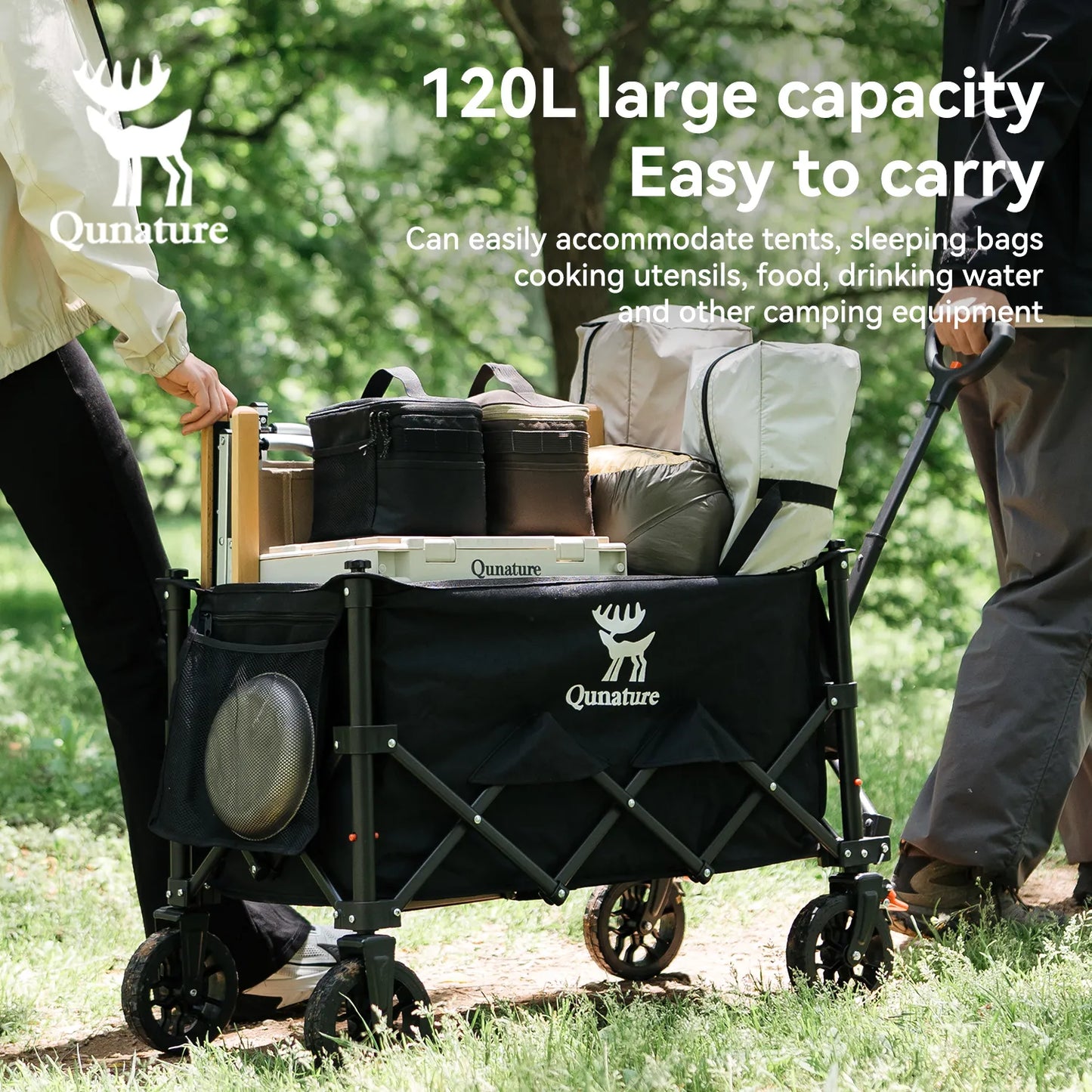 Qunature 220lbs Foldable Utility Wagon Cart with 360° Swivel Wheels