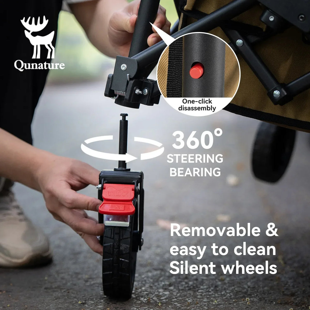 Qunature 220lbs Foldable Utility Wagon Cart with 360° Swivel Wheels