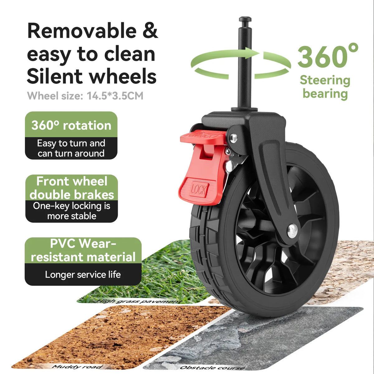 Qunature 220lbs Foldable Utility Wagon Cart with 360° Swivel Wheels