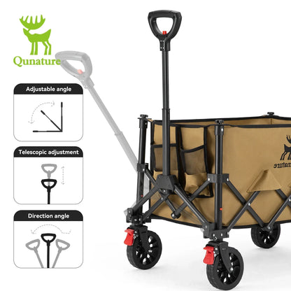 Qunature 220lbs Foldable Utility Wagon Cart with 360° Swivel Wheels