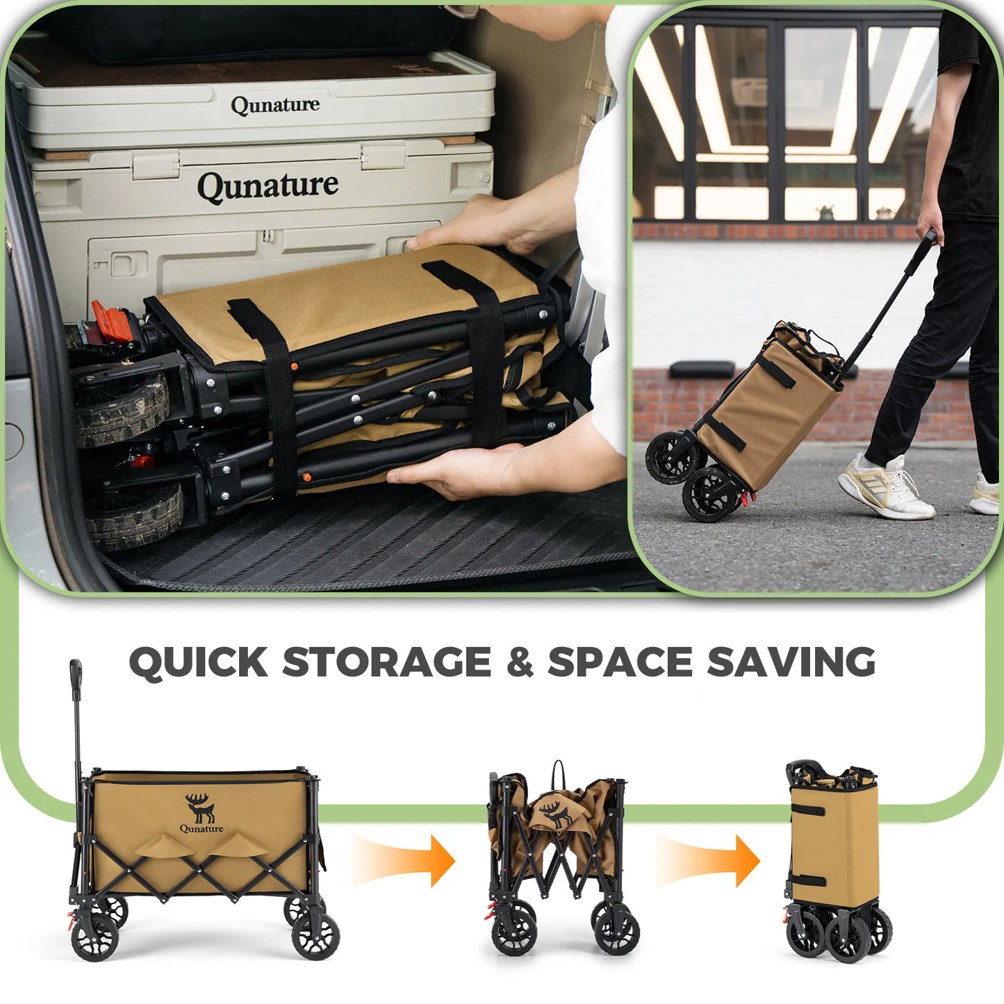 Qunature 220lbs Foldable Utility Wagon Cart with 360° Swivel Wheels