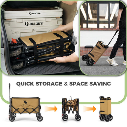 Qunature 220lbs Foldable Utility Wagon Cart with 360° Swivel Wheels