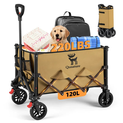 Qunature 220lbs Foldable Utility Wagon Cart with 360° Swivel Wheels