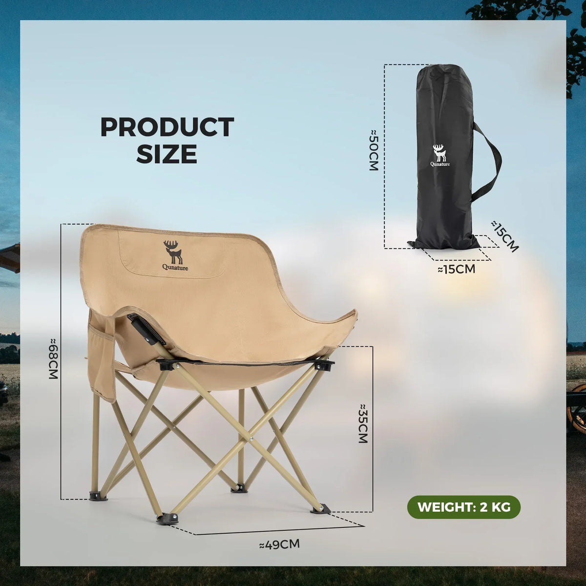 Qunature Folding Carbon Steel Camping Chair - Adult & Kids Sizes