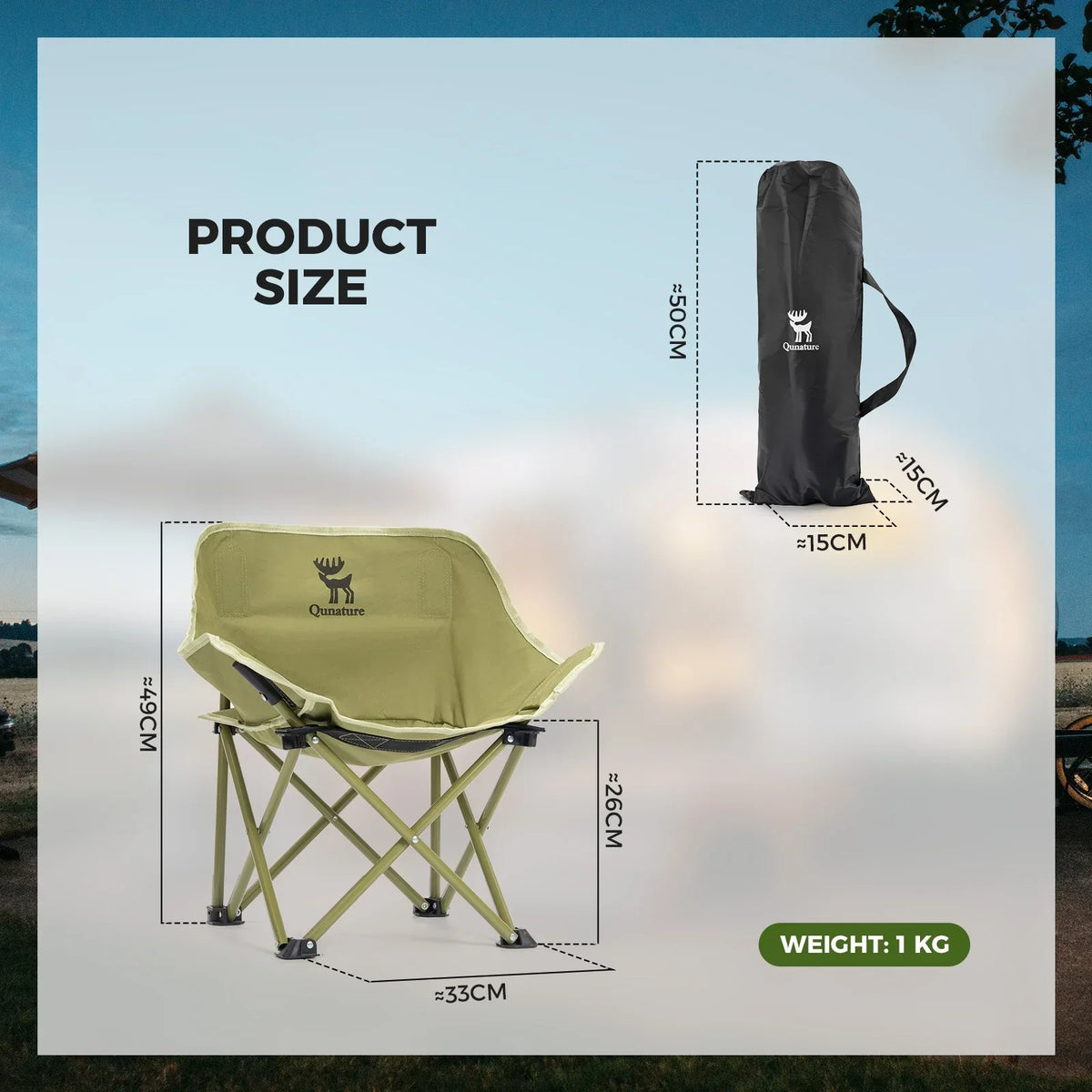 Qunature Folding Carbon Steel Camping Chair - Adult & Kids Sizes