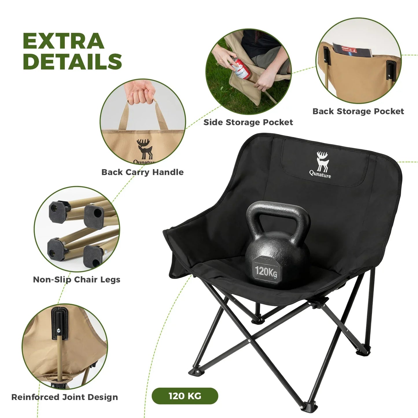 Qunature Folding Carbon Steel Camping Chair - Adult & Kids Sizes
