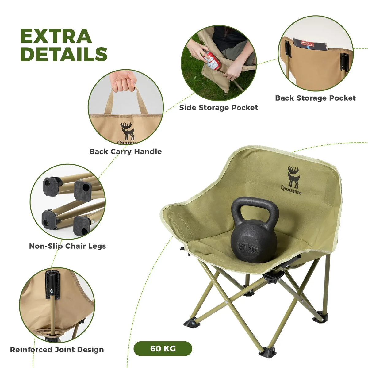 Qunature Folding Carbon Steel Camping Chair - Adult & Kids Sizes