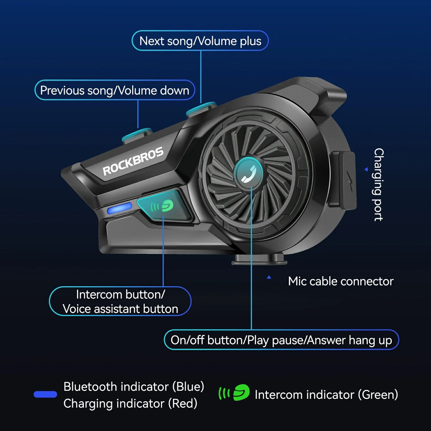 R1 Motorcycle Bluetooth Communication System Headset Helmet Speakers