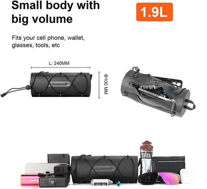 Rhinowalk Waterproof Handlebar Bag RK9109-1.9L, Front Bag Storage Bag with Shoulder Strap
