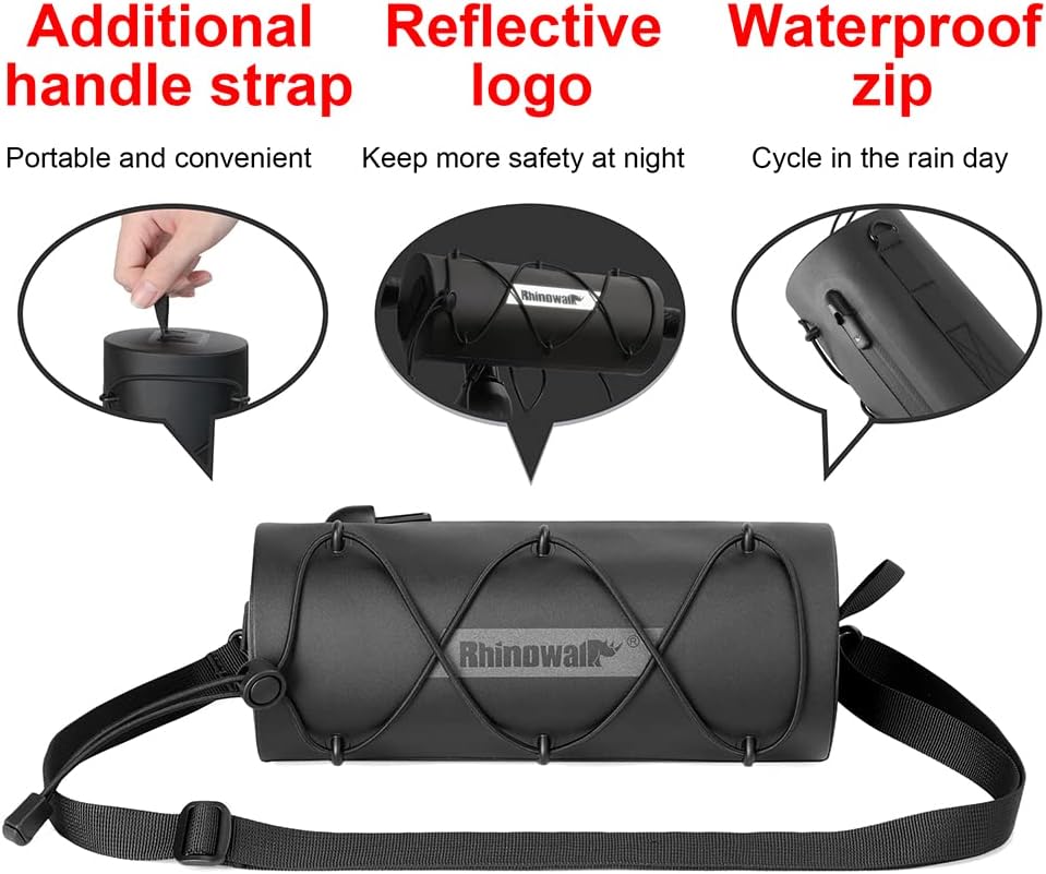 Rhinowalk Waterproof Handlebar Bag RK9109-1.9L, Front Bag Storage Bag with Shoulder Strap