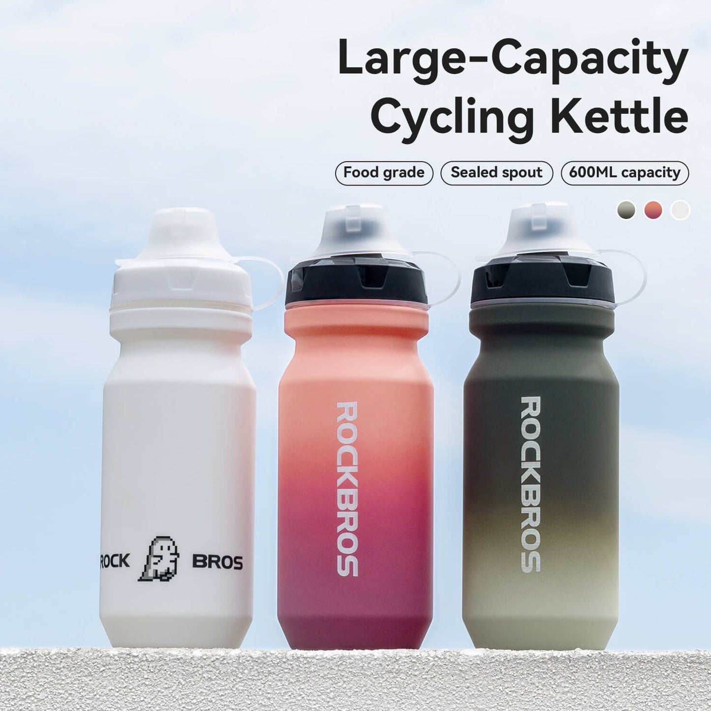 Bike Water Bottle with Soft-Touch Grip & Pull-Top Lid - 600/750ml