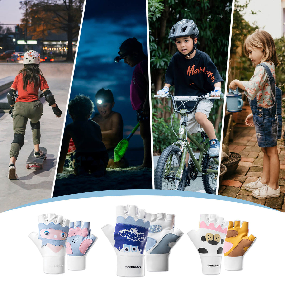 Cute Kids Half-Finger Cycling Gloves Non-Slip Padded Unisex