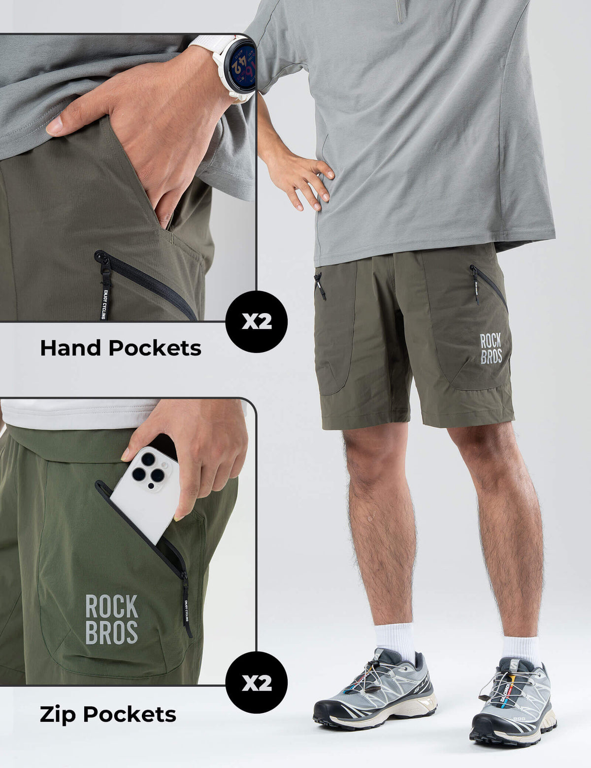 Men's Commuter Shorts Moisture-Wicking Multi-Pocket Shorts for Outdoor