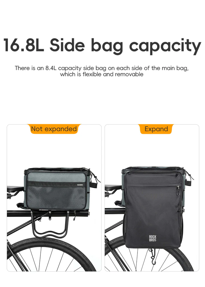 ROCKBROS Road to Sky Foldable Trunk Bag – 16.8L Expandable Bike Rack Bag