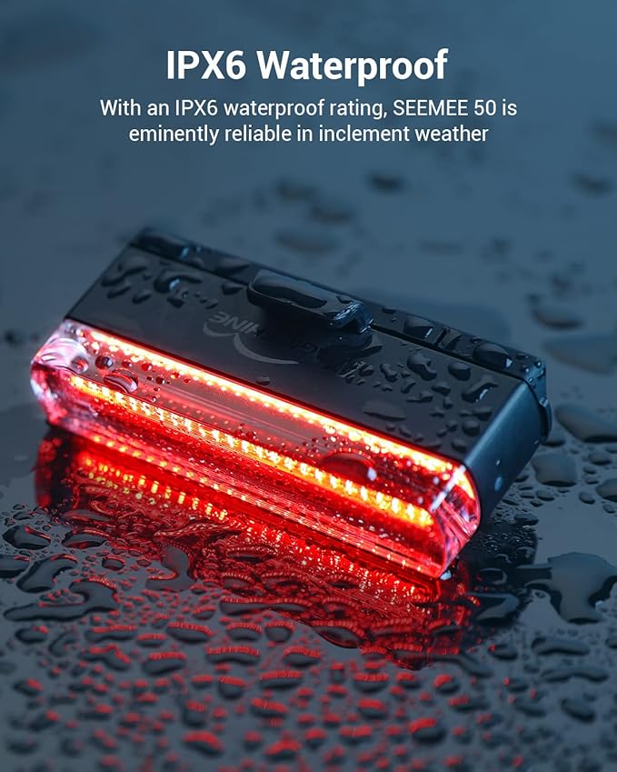 Magicshine Tail Light SEEMEE 50 V2.0, Rear Bike Light with USB C Rechargeable, 50 Lumen IPX6 Waterproof Bicycle Tail Lights for Night Riding, Smart Cycling Safety Bike Taillights