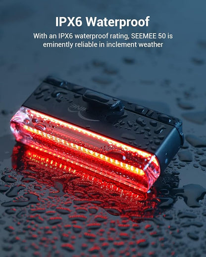 Magicshine Tail Light SEEMEE 50 V2.0, Rear Bike Light with USB C Rechargeable, 50 Lumen IPX6 Waterproof Bicycle Tail Lights for Night Riding, Smart Cycling Safety Bike Taillights