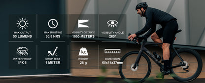 Magicshine Tail Light SEEMEE 50 V2.0, Rear Bike Light with USB C Rechargeable, 50 Lumen IPX6 Waterproof Bicycle Tail Lights for Night Riding, Smart Cycling Safety Bike Taillights