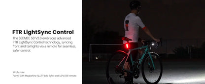 Magicshine Tail Light SEEMEE 50 V2.0, Rear Bike Light with USB C Rechargeable, 50 Lumen IPX6 Waterproof Bicycle Tail Lights for Night Riding, Smart Cycling Safety Bike Taillights