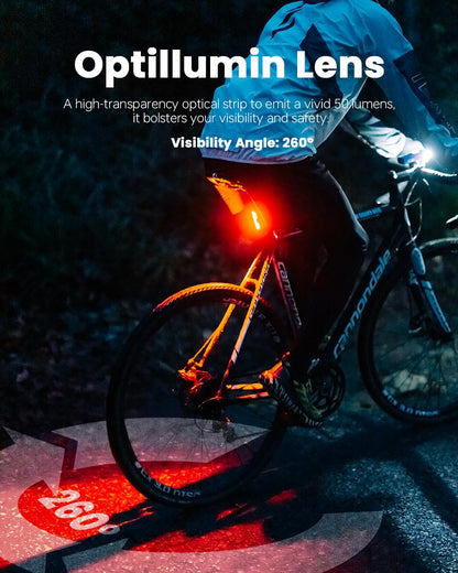 Magicshine Tail Light SEEMEE 50 V2.0, Rear Bike Light with USB C Rechargeable, 50 Lumen IPX6 Waterproof Bicycle Tail Lights for Night Riding, Smart Cycling Safety Bike Taillights