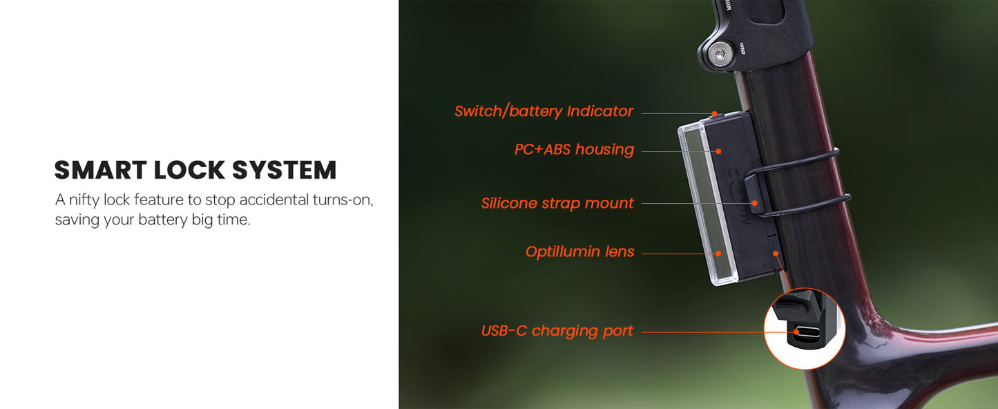 Magicshine Tail Light SEEMEE 50 V2.0, Rear Bike Light with USB C Rechargeable, 50 Lumen IPX6 Waterproof Bicycle Tail Lights for Night Riding, Smart Cycling Safety Bike Taillights