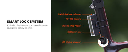 Magicshine Tail Light SEEMEE 50 V2.0, Rear Bike Light with USB C Rechargeable, 50 Lumen IPX6 Waterproof Bicycle Tail Lights for Night Riding, Smart Cycling Safety Bike Taillights