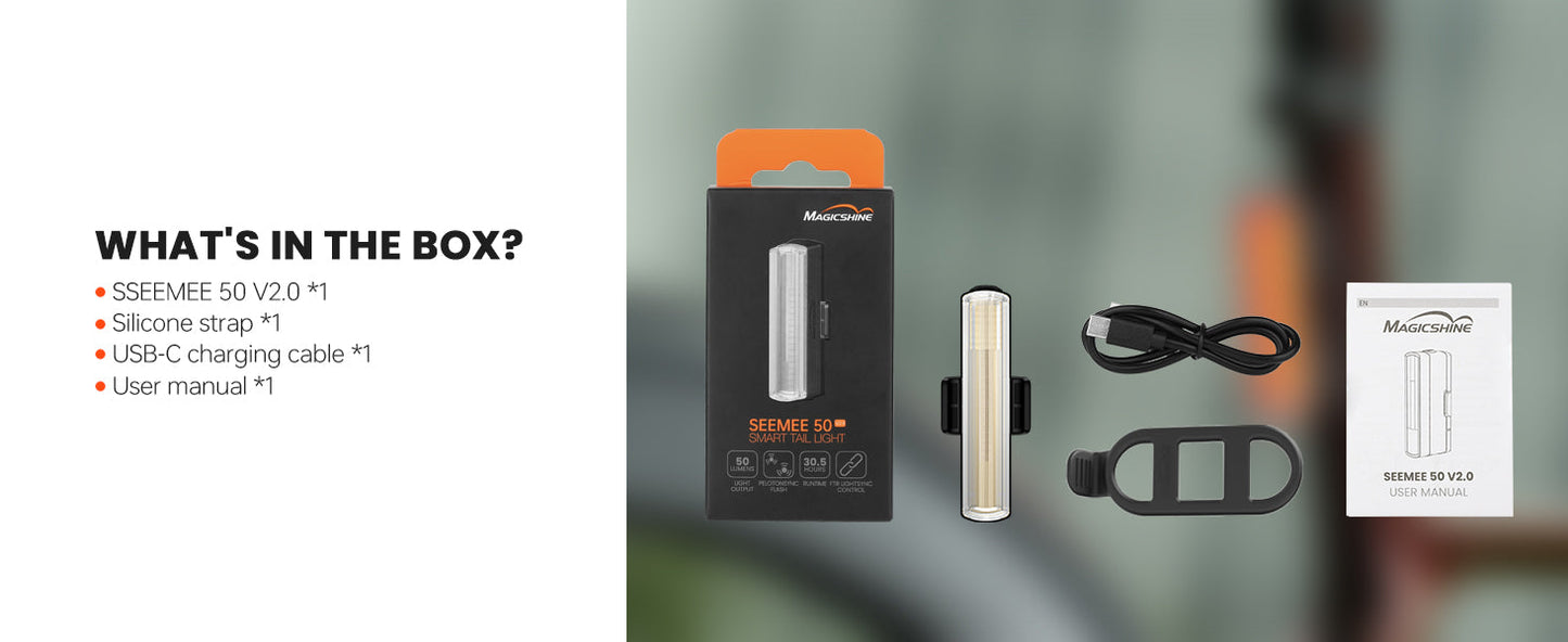 Magicshine Tail Light SEEMEE 50 V2.0, Rear Bike Light with USB C Rechargeable, 50 Lumen IPX6 Waterproof Bicycle Tail Lights for Night Riding, Smart Cycling Safety Bike Taillights
