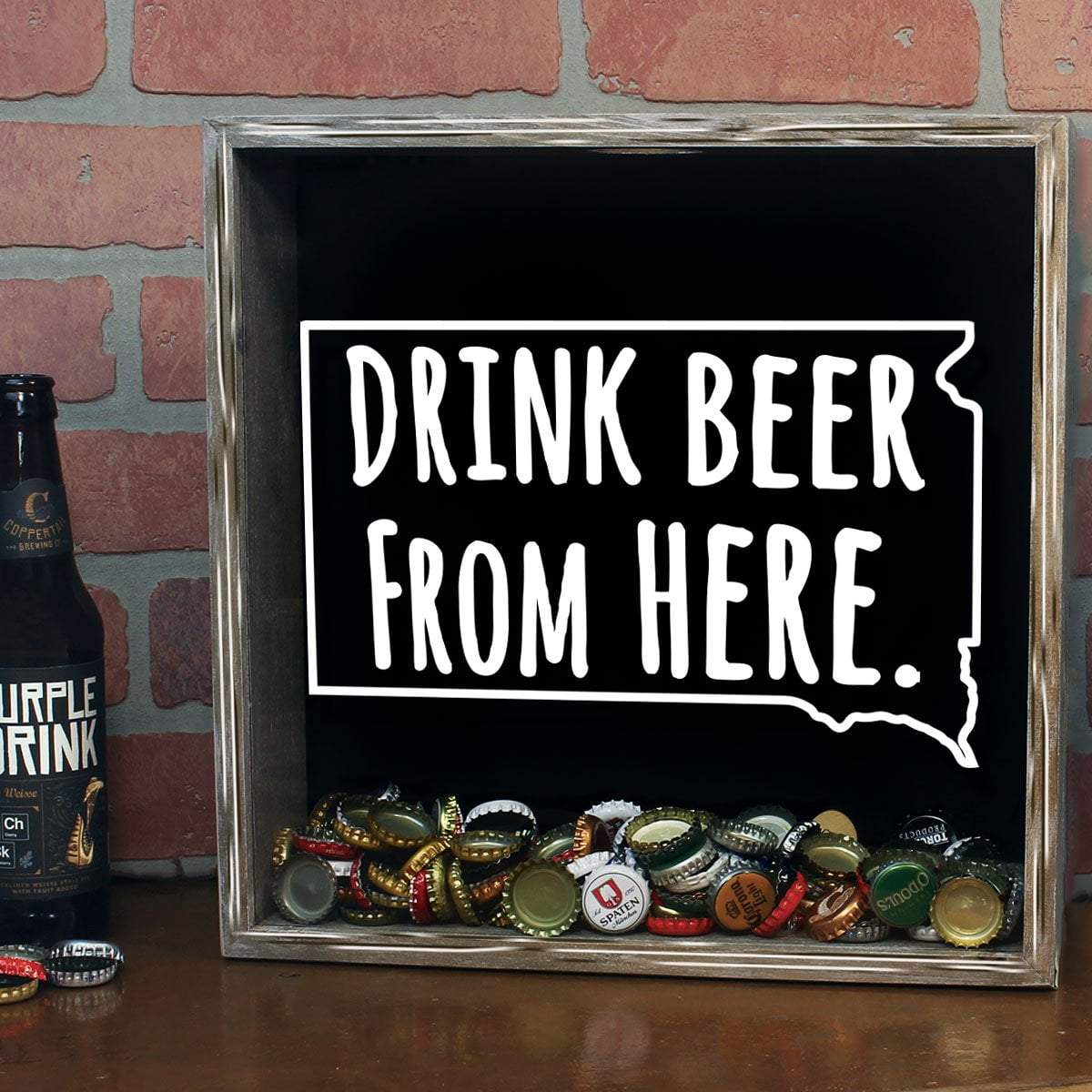 South Dakota Drink Beer From Here Beer Cap Shadow Box