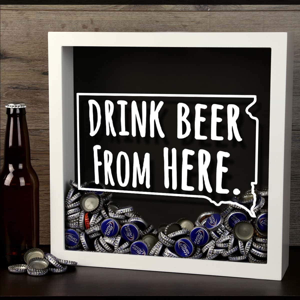 South Dakota Drink Beer From Here Beer Cap Shadow Box