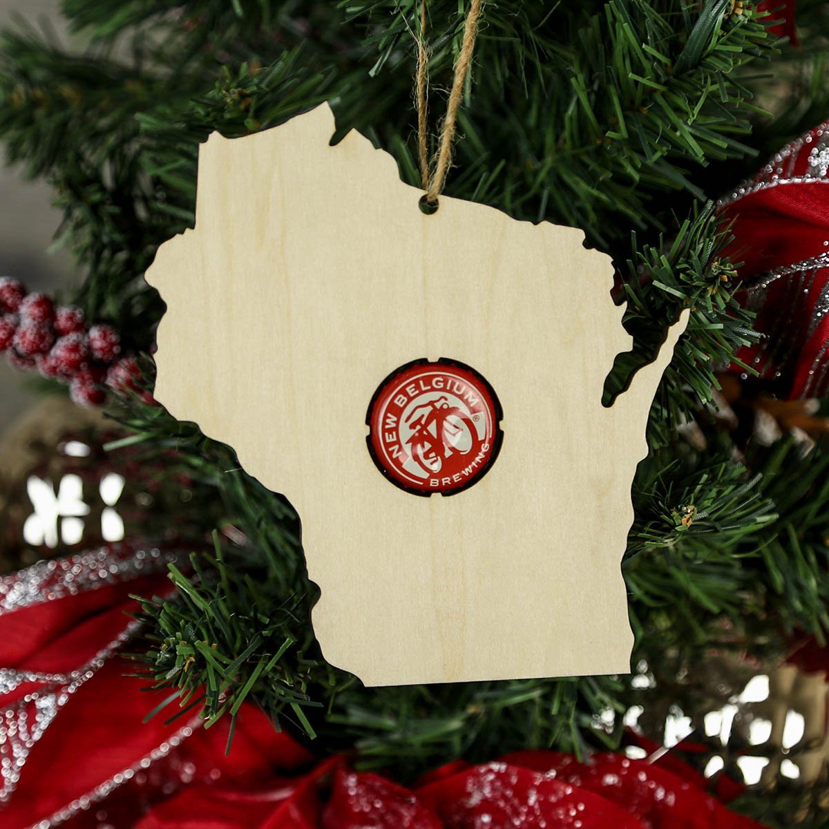 Wisconsin Beer Cap Map Ornaments