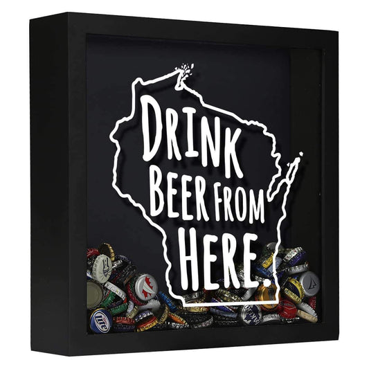 Wisconsin Drink Beer From Here Beer Cap Shadow Box