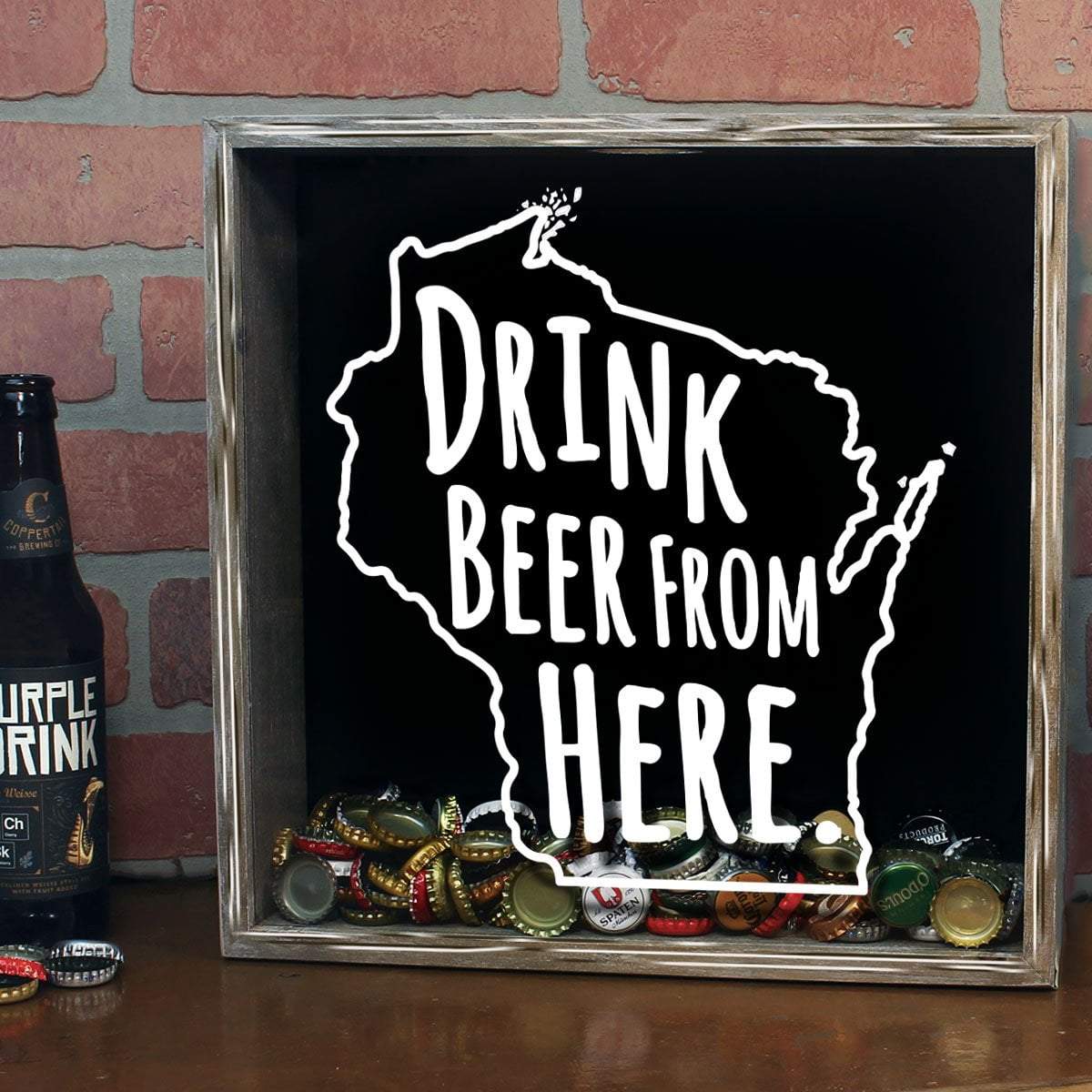 Wisconsin Drink Beer From Here Beer Cap Shadow Box