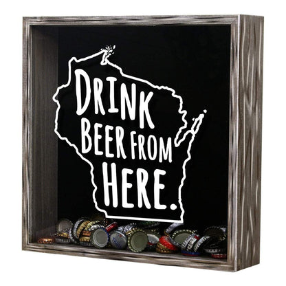 Wisconsin Drink Beer From Here Beer Cap Shadow Box