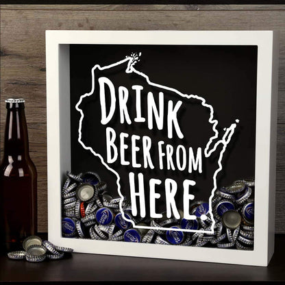 Wisconsin Drink Beer From Here Beer Cap Shadow Box